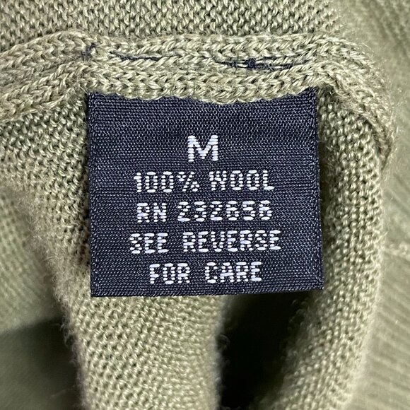 Wool Sweater Rabbit Patch Quirky Green Turtleneck Long Sleeve Bunny Pullover - Picture 8 of 12